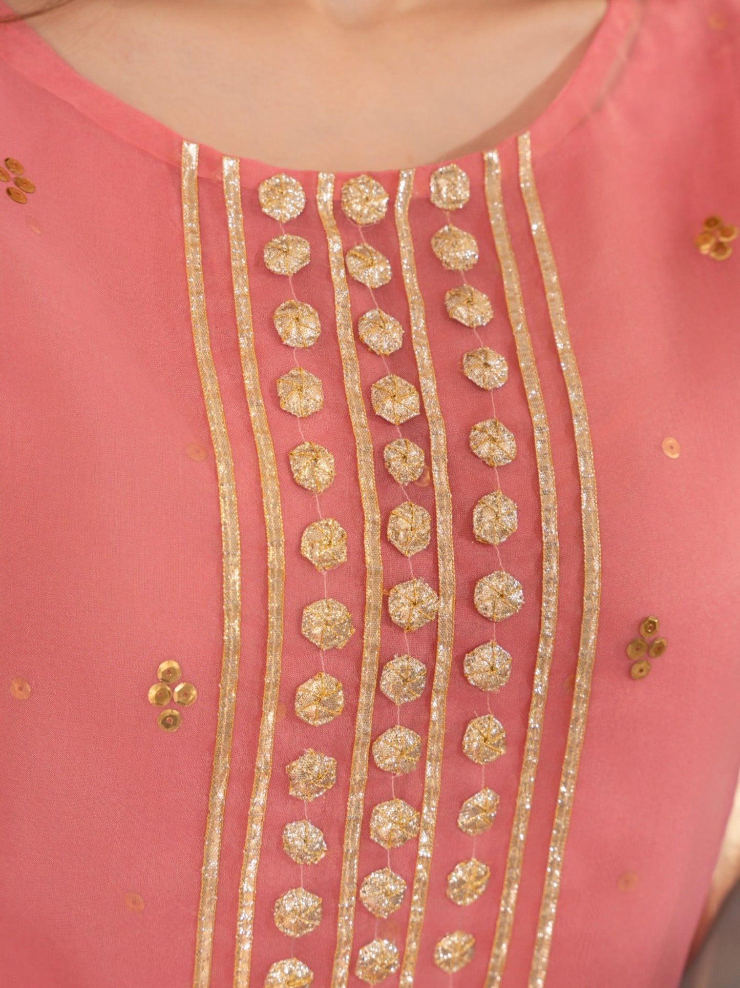 Pink-HEM Organza Embroidered Sharara-Hania
