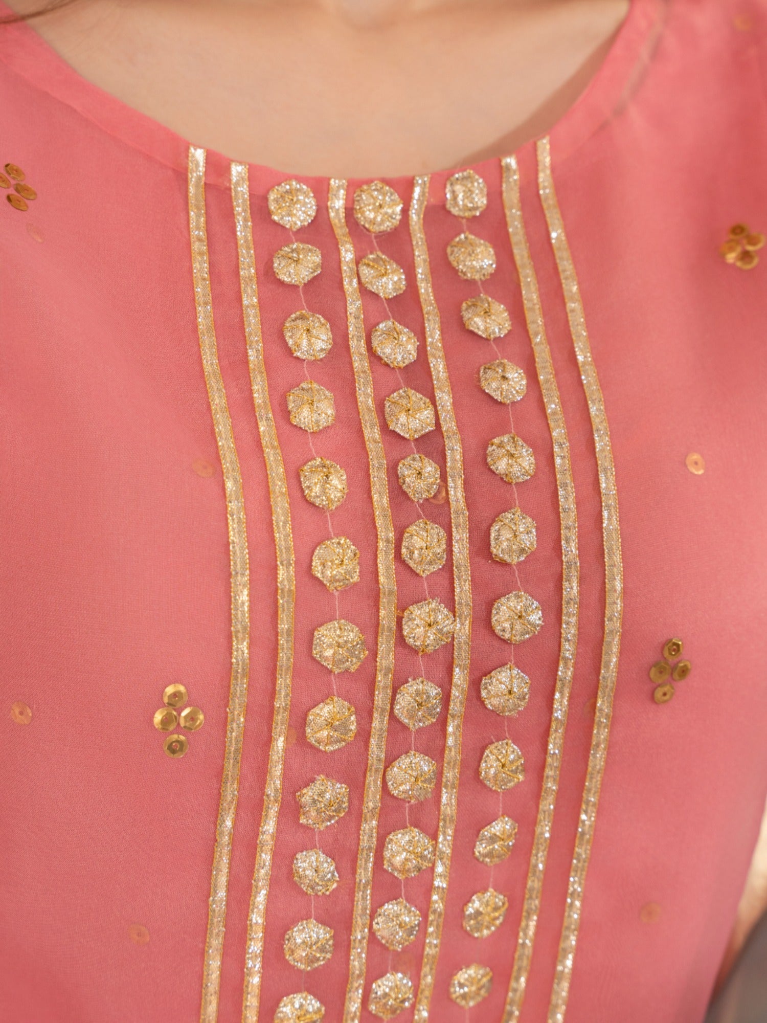 Pink-HEM Organza Embroidered Sharara-Hania