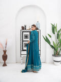 Manahil Arts Chiffon Embroidered Stitched 3-Piece Suit-Kurti 106-Teal