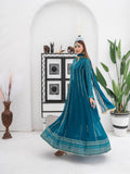 Manahil Arts Chiffon Embroidered Stitched 3-Piece Suit-Kurti 106-Teal