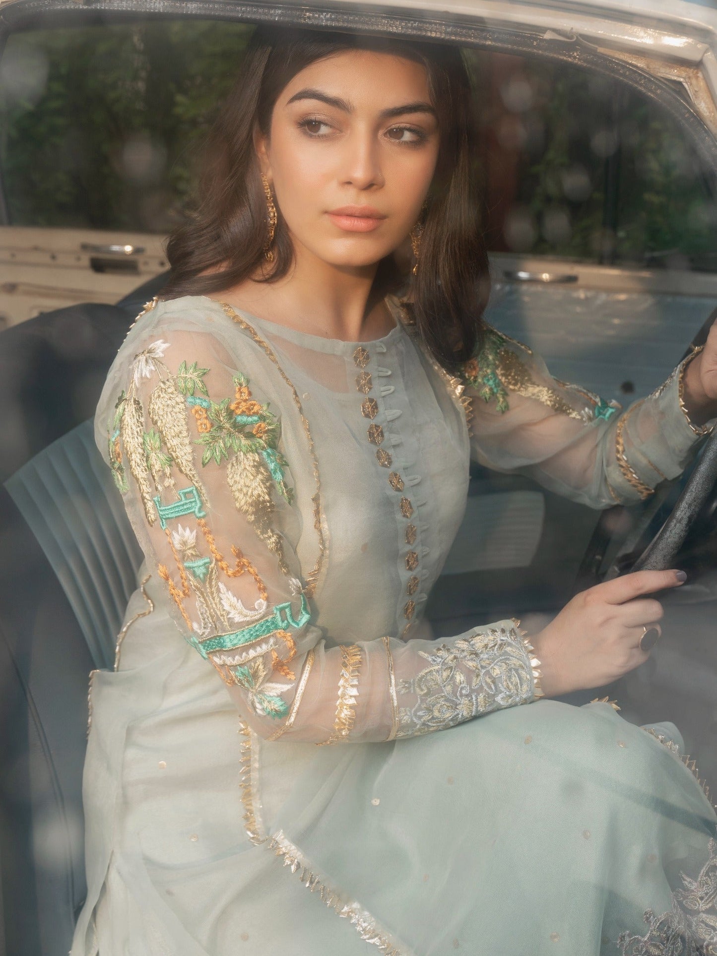 Grey-HEM Organza Embroidered Sharara-Lotus Outfit-Grey