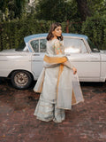 Grey-HEM Organza Embroidered Sharara-Lotus Outfit-Grey