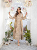 Manahil Arts Chiffon Embroidered Stitched 3-Piece Suit-Kurti 105-Camel Brown