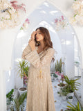 Manahil Arts Chiffon Embroidered Stitched 3-Piece Suit-Kurti 105-Camel Brown