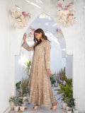 Manahil Arts Chiffon Embroidered Stitched 3-Piece Suit-Kurti 105-Camel Brown