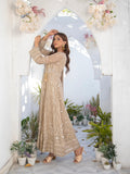 Manahil Arts Chiffon Embroidered Stitched 3-Piece Suit-Kurti 105-Camel Brown