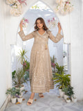 Manahil Arts Chiffon Embroidered Stitched 3-Piece Suit-Kurti 105-Camel Brown