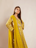 Manahil Arts Chiffon Embroidered Stitched 3-Piece Suit-Kurti 105-Mustard