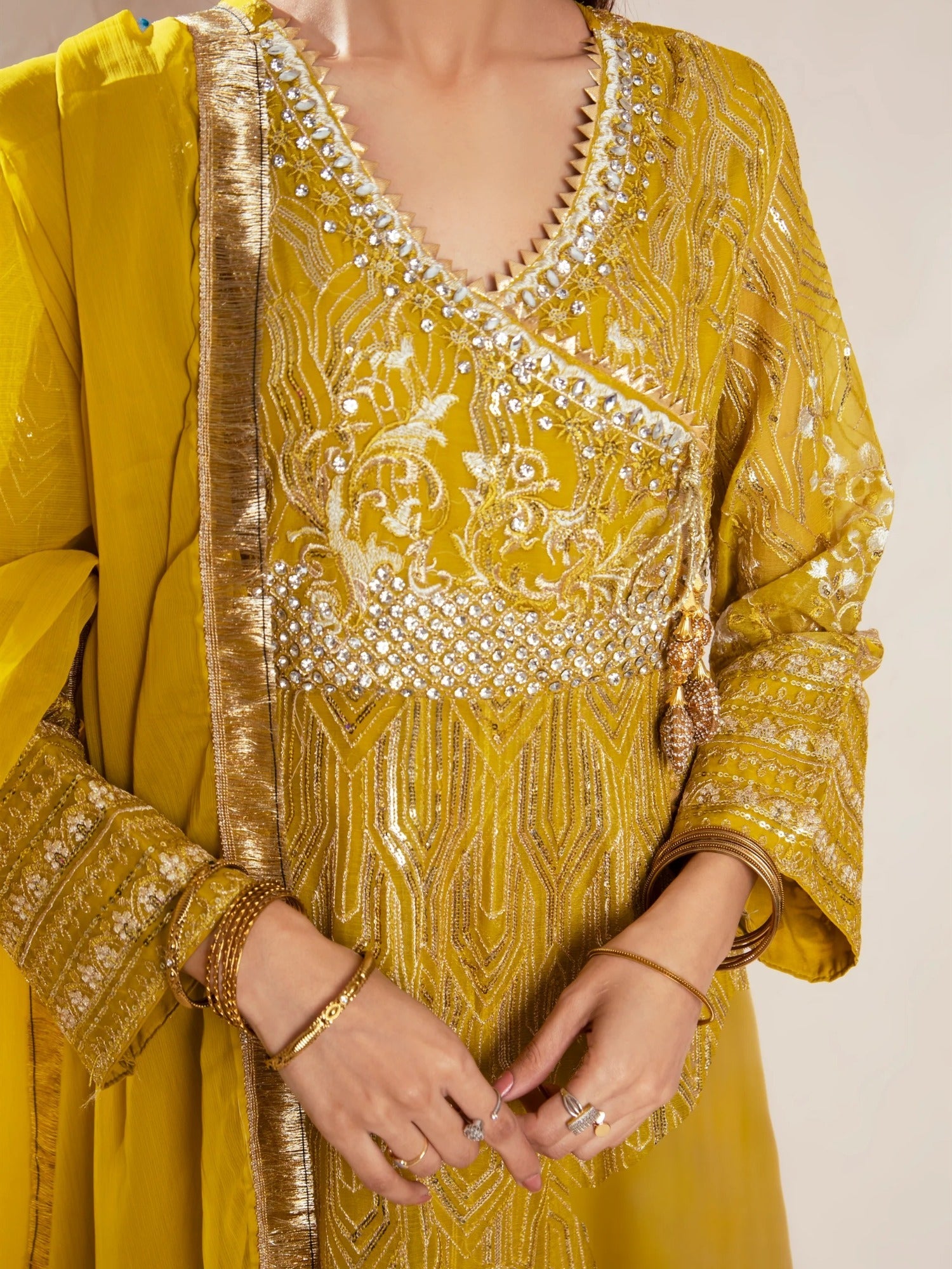 Manahil Arts Chiffon Embroidered Stitched 3-Piece Suit-Kurti 105-Mustard