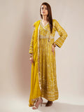Manahil Arts Chiffon Embroidered Stitched 3-Piece Suit-Kurti 105-Mustard