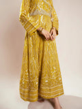 Manahil Arts Chiffon Embroidered Stitched 3-Piece Suit-Kurti 105-Mustard