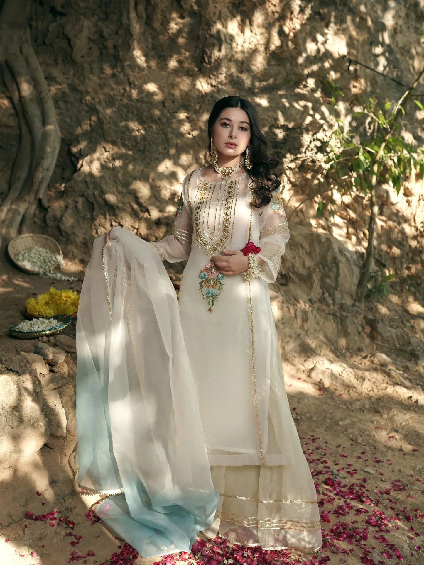 White-HEM Organza Embroidered Sharara-Araish
