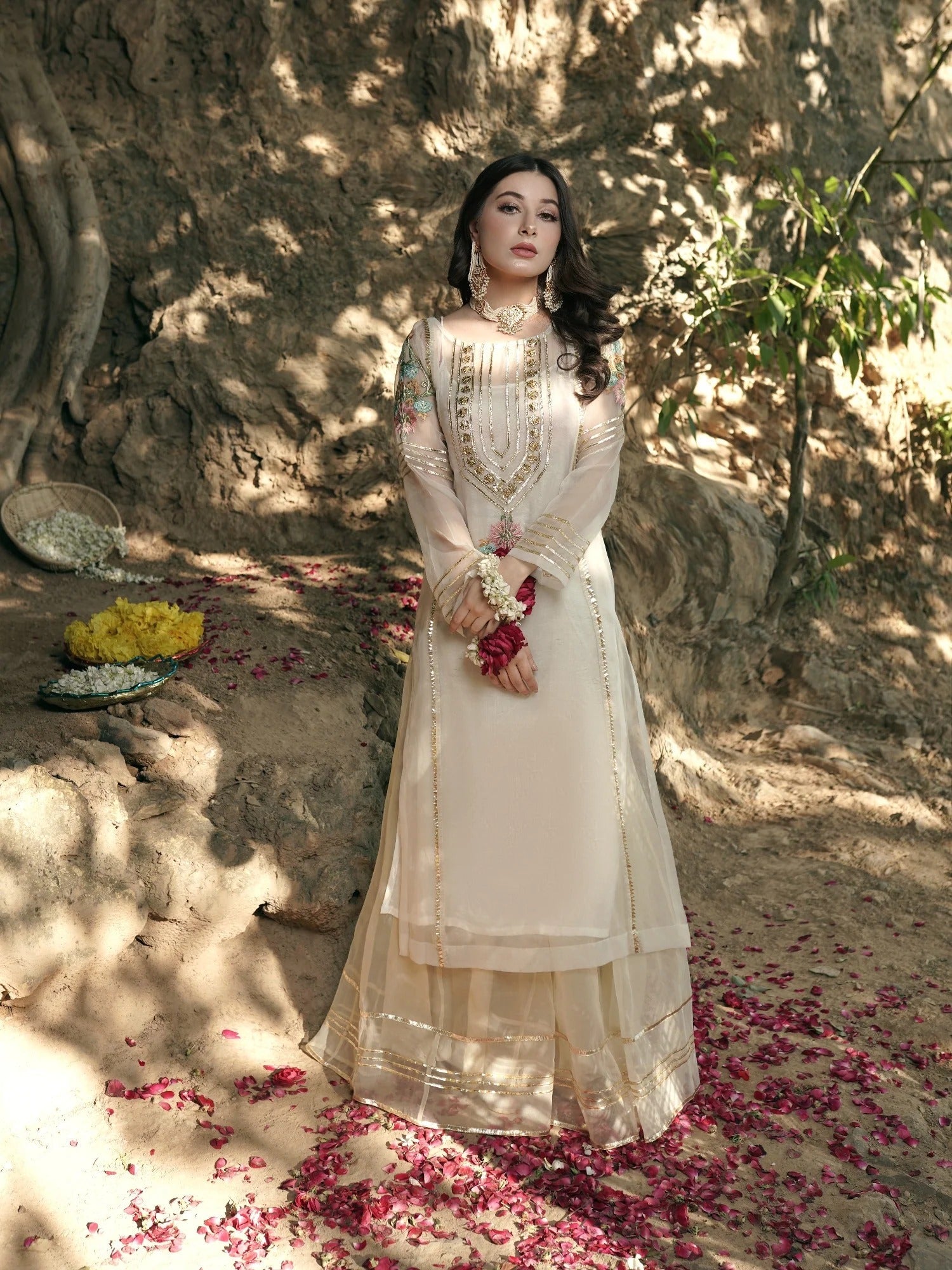 White-HEM Organza Embroidered Sharara-Araish