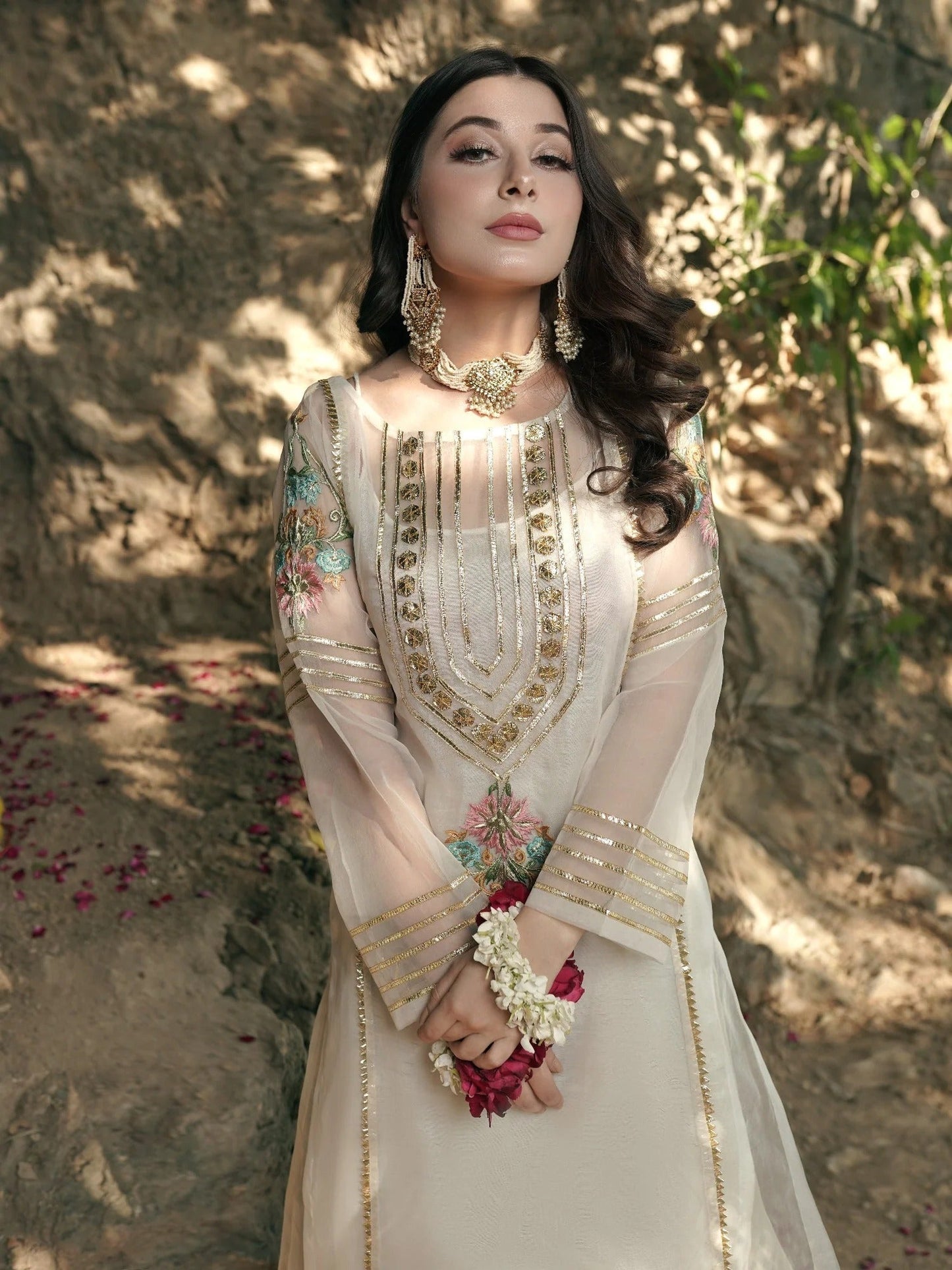White-HEM Organza Embroidered Sharara-Araish