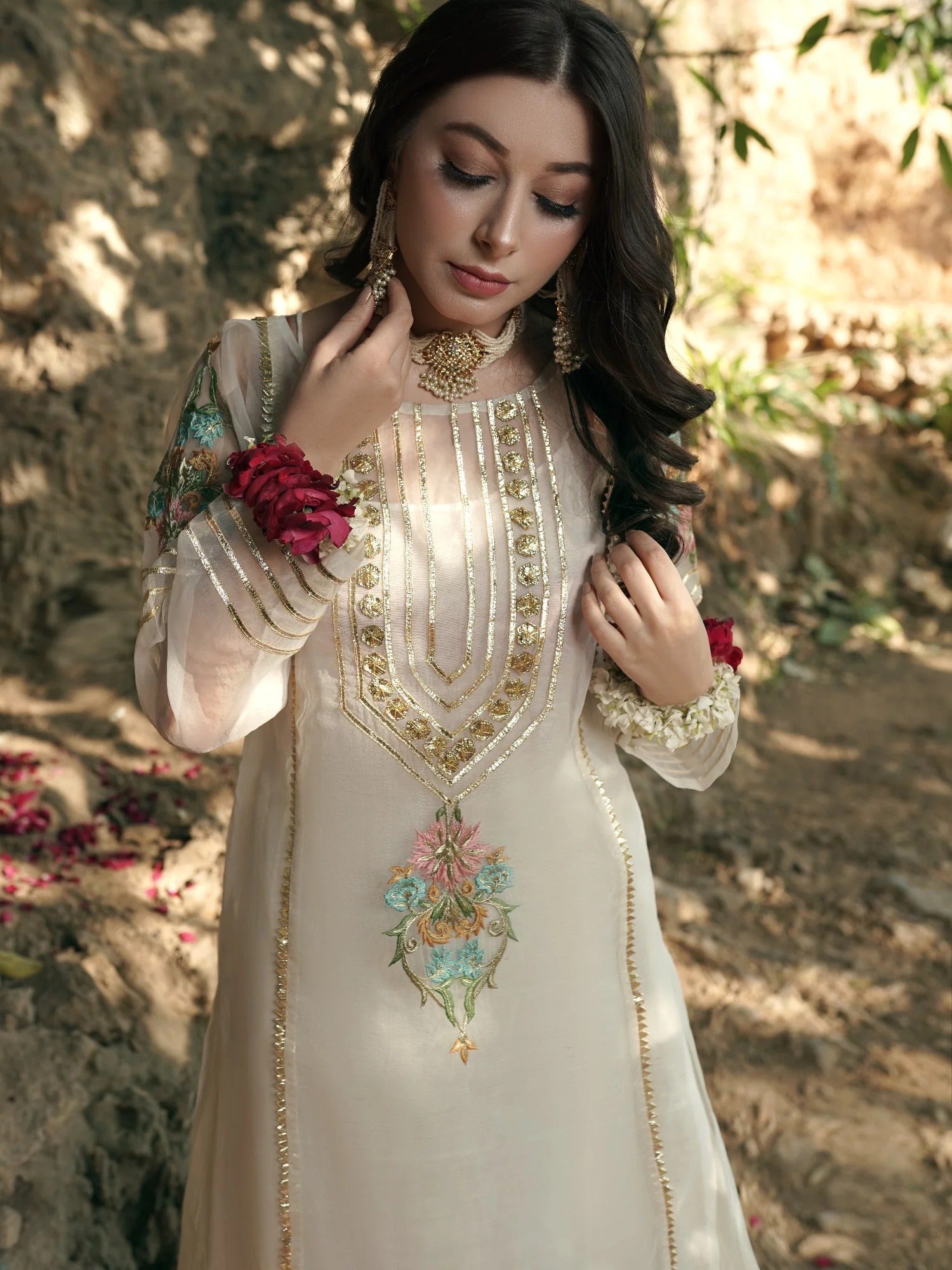 White-HEM Organza Embroidered Sharara-Araish