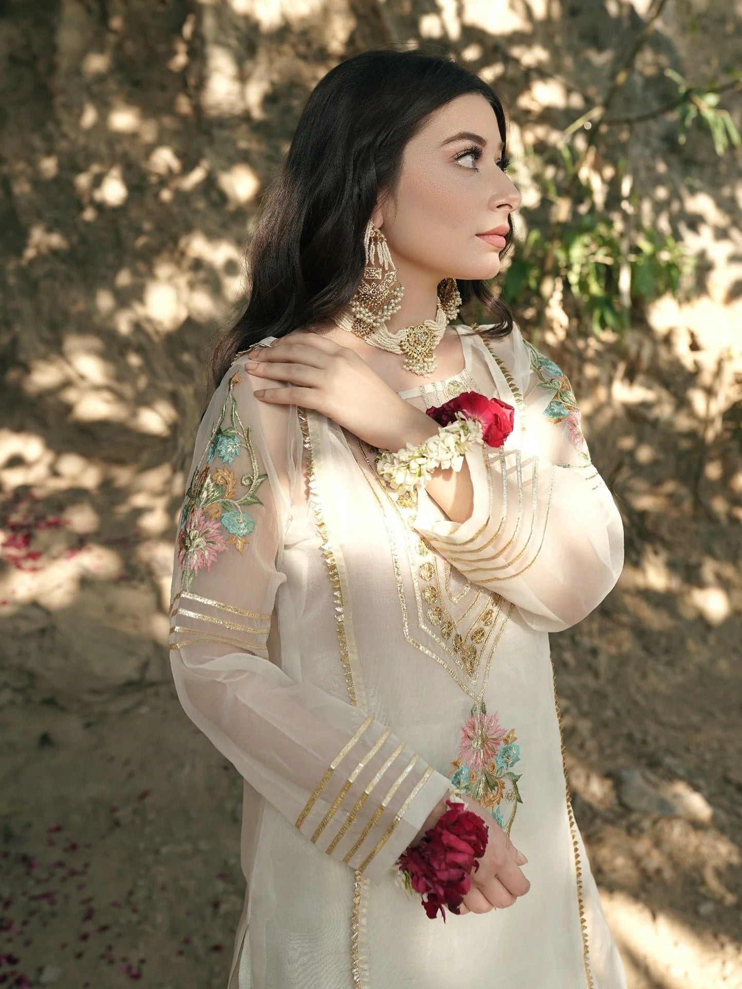 White-HEM Organza Embroidered Sharara-Araish
