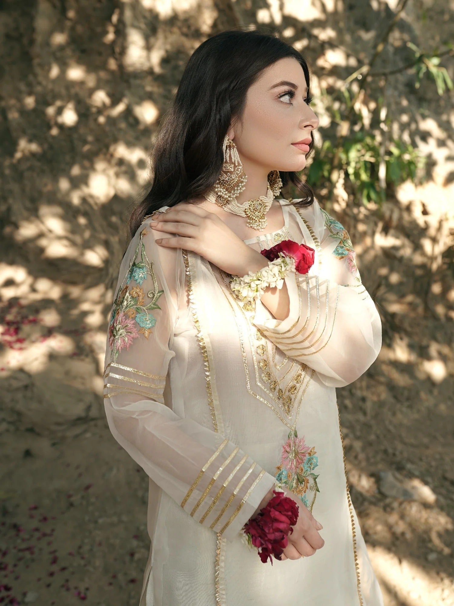 White-HEM Organza Embroidered Sharara-Araish