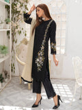 Black Manahil Arts Organza Embellished Stitched 3-Piece Suit-MN-05