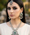 Orya Jewellery Zircon Pearl Maang Necklace Earrings Set-Emerald Green S13