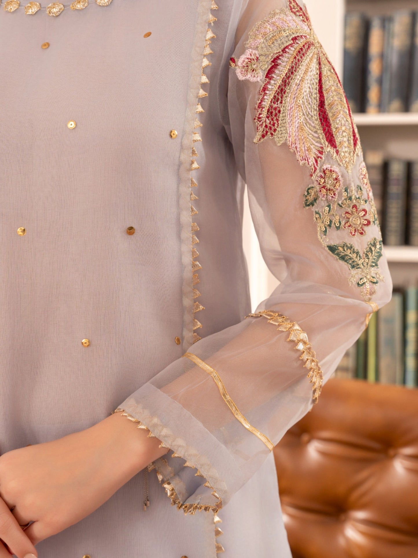 Lilac-HEM Organza Embroidered Stitched 4-Piece Suit-Zara