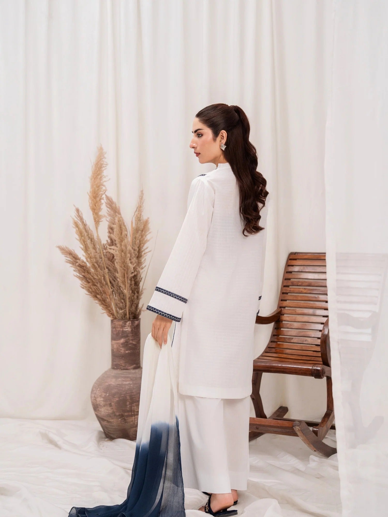 White-HEM Lawn cotton Embroidered Stitched 3-Piece Suit-Snowflake
