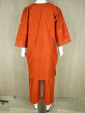 Orange  HEM Cotton Embroidered Stitched 3-Piece Suit-Orange ChikanKari