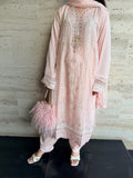 Pink-Savarna Chiffon Embellished Stitched 3-Piece Suit-Baby Pink 51