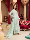 Manahil Arts Chiffon Embroidered Stitched 3-Piece Suit-Kurti-B-006-Aqua