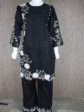 Black HEM Cotton Embroidered Stitched 3-Piece Suit-Loria