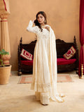 Manahil Arts Chiffon Embroidered Stitched 3-Piece Suit-Kurti-B-007-Off White