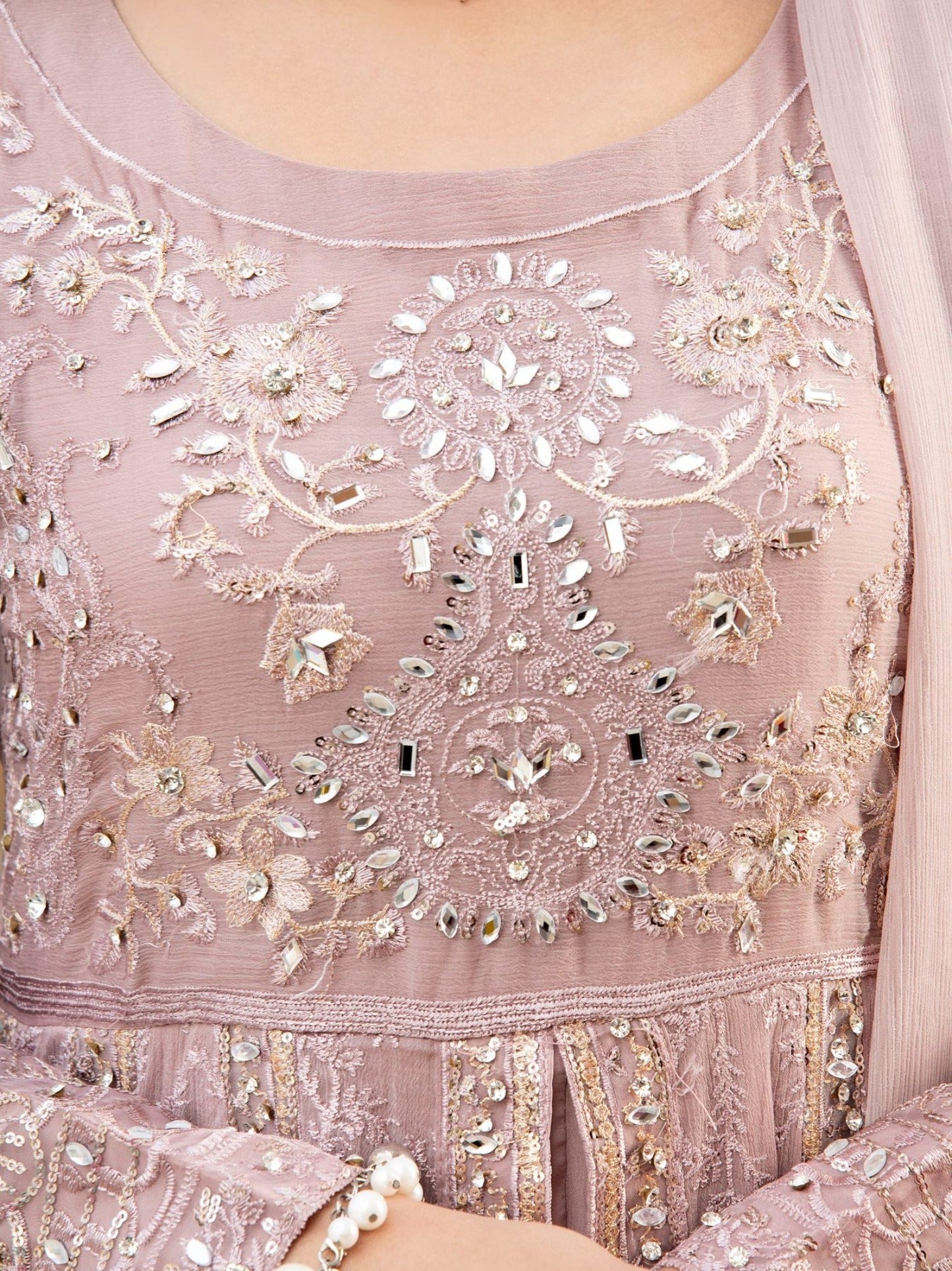 Lilac Manahil Arts Chiffon Embroidered Stitched 3-Piece Suit-Kurti-B-007-Lilac
