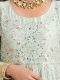 Manahil Arts Chiffon Embroidered Stitched 3-Piece Suit-Kurti-B-007-Aqua