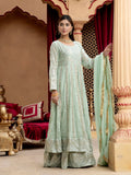 Manahil Arts Chiffon Embroidered Stitched 3-Piece Suit-Kurti-B-007-Aqua