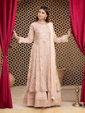 Peach Manahil Arts Chiffon Embroidered Stitched 3-Piece Suit-Kurti-B-006-Peach