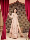 Peach Manahil Arts Chiffon Embroidered Stitched 3-Piece Suit-Kurti-B-006-Peach