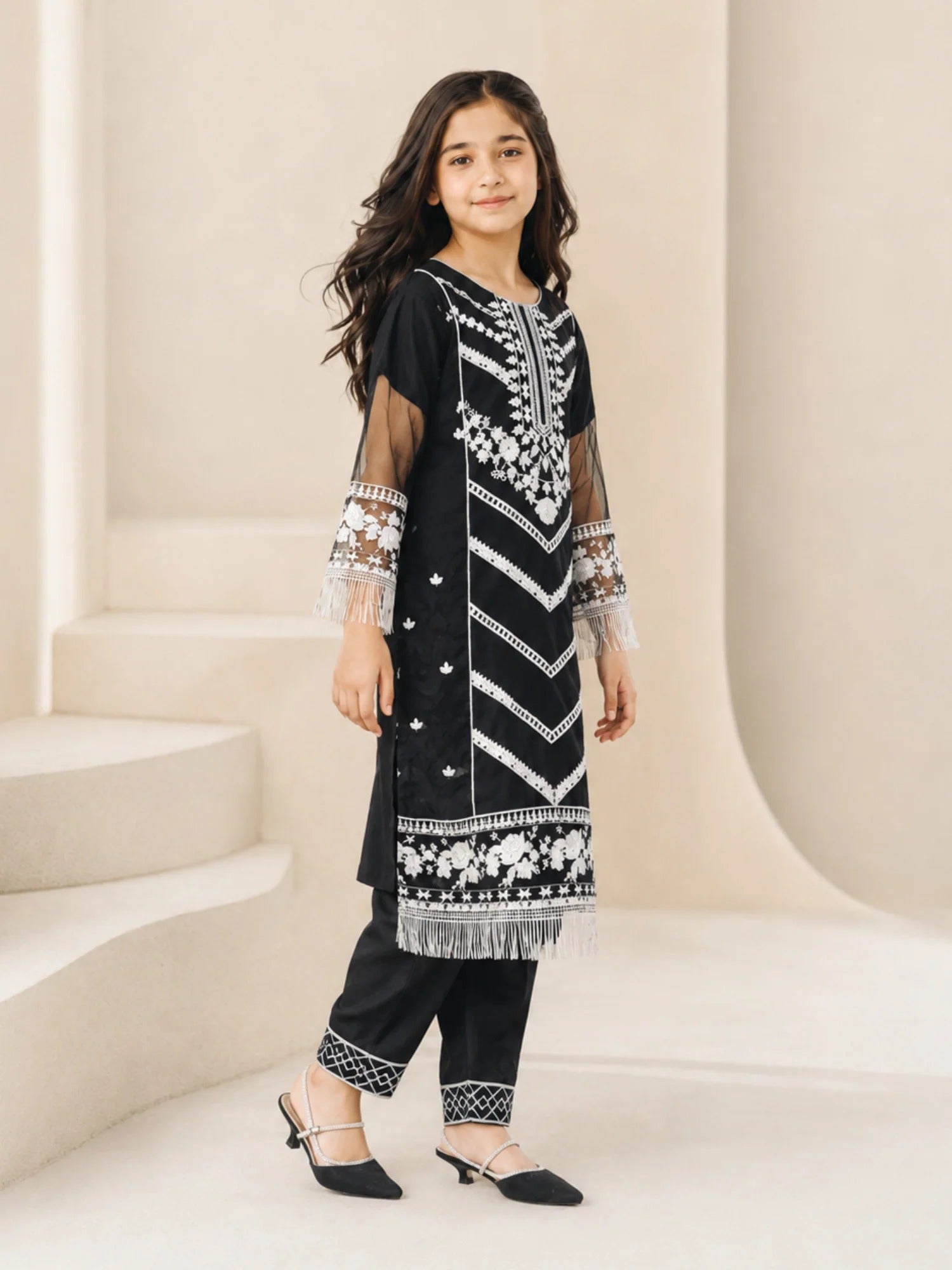 Black Lumira Organza Embroidered Stitched 2-Piece Suit-Abeer Black