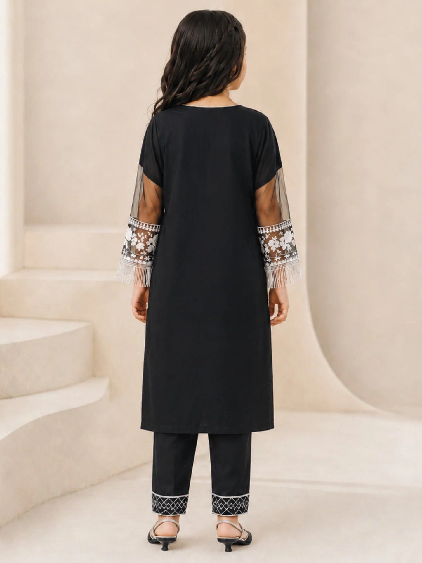 Black Lumira Organza Embroidered Stitched 2-Piece Suit-Abeer Black