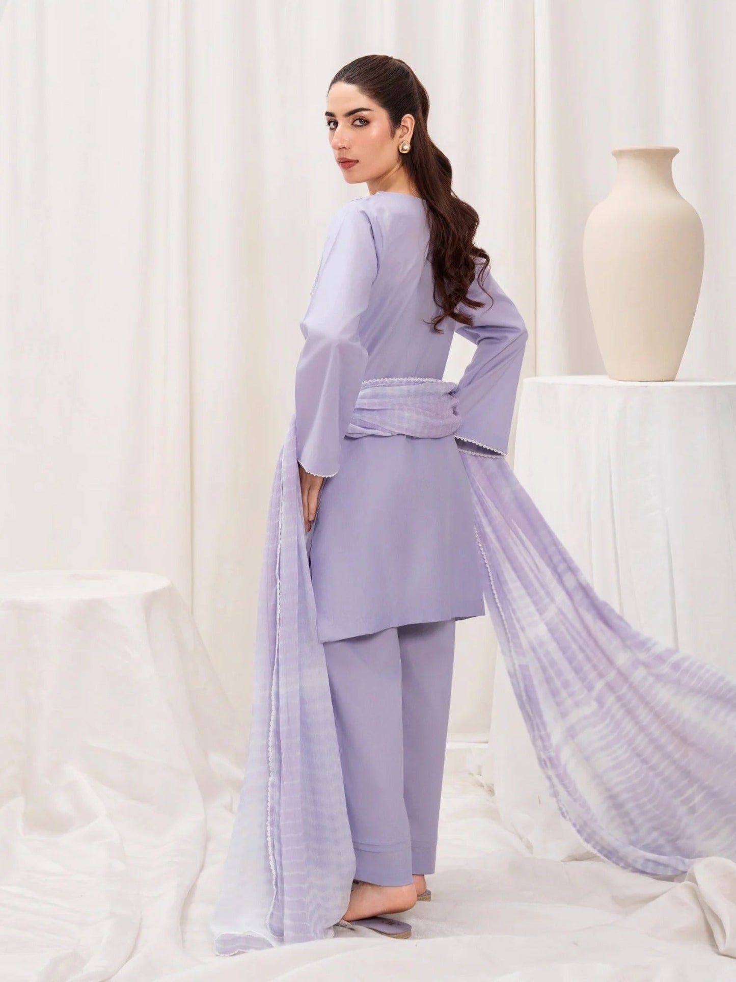 Lilac-HEM Lawn Cotton Embroidered Stitched 3-Piece Suit-Butter Fly Blush