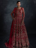 Red Enzo Reve Dore Raw Net Embellished Unstitched Lehnga Set-Eloure