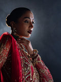 Red Enzo Reve Dore Raw Net Embellished Unstitched Lehnga Set-Eloure