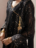 Black Manahil Arts Chiffon Embroidered Stitched 3-Piece Suit-Kurti 099-Black
