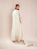 Manahil Arts Chiffon Embroidered Stitched 3-Piece Suit-Kurti 099-Off White