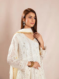 Manahil Arts Chiffon Embroidered Stitched 3-Piece Suit-Kurti 099-Off White