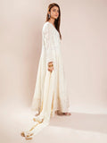 Manahil Arts Chiffon Embroidered Stitched 3-Piece Suit-Kurti 099-Off White