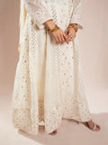 Manahil Arts Chiffon Embroidered Stitched 3-Piece Suit-Kurti 099-Off White