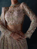 Peach Enzo Reve Dore Net Embellished Unstitched Lehnga Set-Maeve