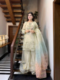 Ivory-HEM Organza Embellished Sharara-Leela
