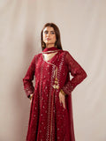 Maroon Manahil Arts Chiffon Embroidered Stitched 3-Piece Suit-Kurti 099-Maroon