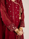 Maroon Manahil Arts Chiffon Embroidered Stitched 3-Piece Suit-Kurti 099-Maroon