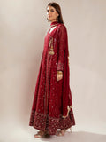 Maroon Manahil Arts Chiffon Embroidered Stitched 3-Piece Suit-Kurti 099-Maroon
